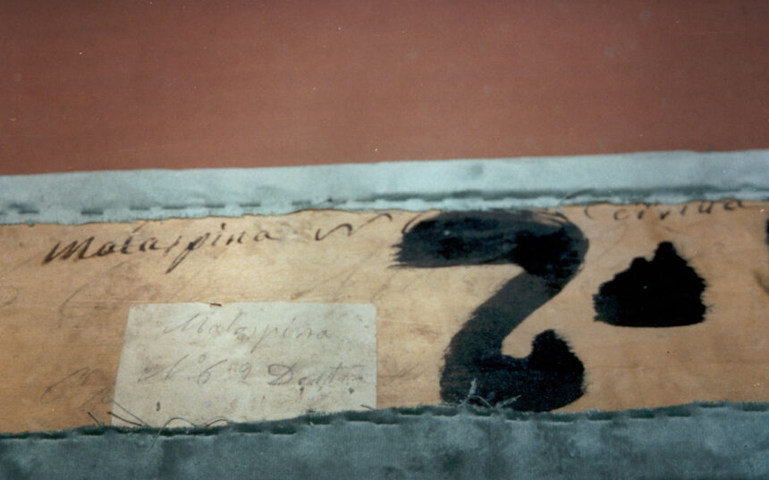 Marchesi Malaspina - Nel corso dei restauri ultimati nel 1994, sollevando la tavola posta sul parapetto, è stata scoperta questa scritta indicante il numero del palco ed il proprietario. L'informazione è databile tra gli anni 1876 e 1882.